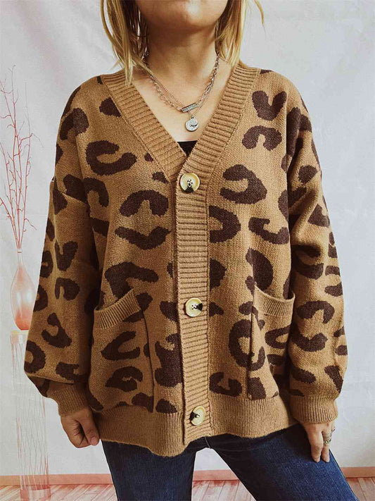 Leopard Button Front Cardigan with Pockets (4 Colors)  Krazy Heart Designs Boutique Caramel S 