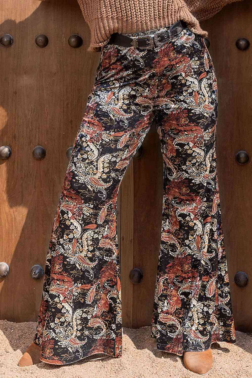 Plus Size Printed Wide Leg Long Pants  Krazy Heart Designs Boutique Black 0XL 