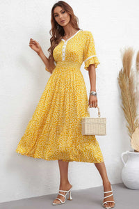 Floral V-Neck Smocked Waist Midi Dress (2 Colors)  Krazy Heart Designs Boutique   
