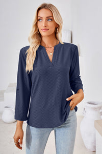 V-Neck Roll-Tap Sleeve Blouse (8 Colors)  Krazy Heart Designs Boutique Navy S 