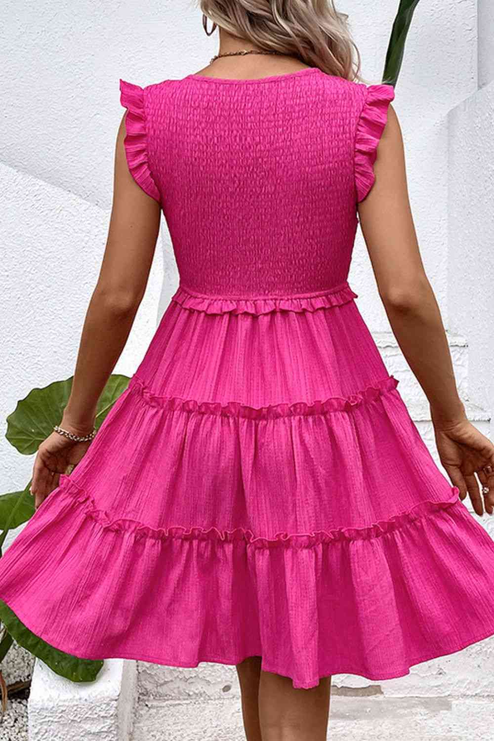 Smocked Frill Trim Deep V Dress  Krazy Heart Designs Boutique   