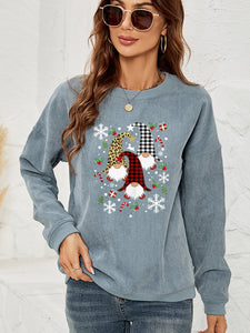 Faceless Gnome Graphic Drop Shoulder Sweatshirt (4 Colors)  Krazy Heart Designs Boutique Misty  Blue S 