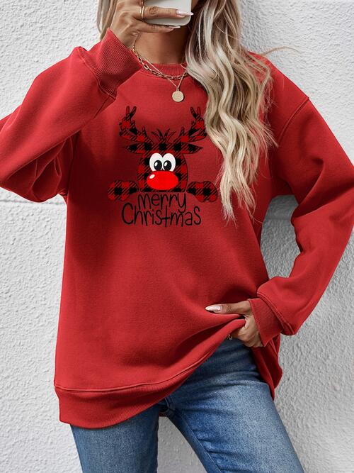 MERRY CHRISTMAS With Reindeer Sweatshirt (9 Colors)  Krazy Heart Designs Boutique Deep Red S 