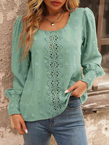 Swiss Dot Lace Detail Blouse (4 Colors) Shirts & Tops Krazy Heart Designs Boutique Gum Leaf S 