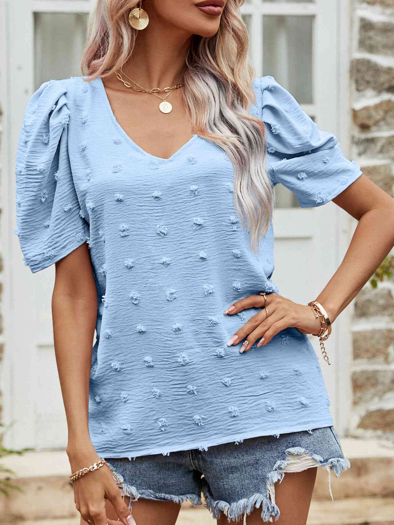 Swiss Dot Short Puff Sleeve Top  Krazy Heart Designs Boutique   