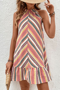Striped Round Neck Sleeveless Mini Dress  Krazy Heart Designs Boutique Multicolor S 
