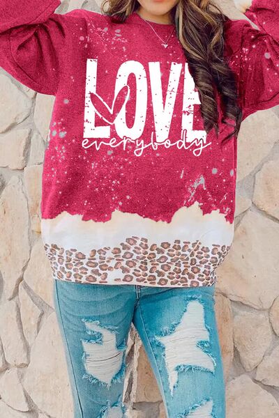 LOVE EVERYBODY Leopard Round Neck Sweatshirt Shirts & Tops Krazy Heart Designs Boutique Cerise S 