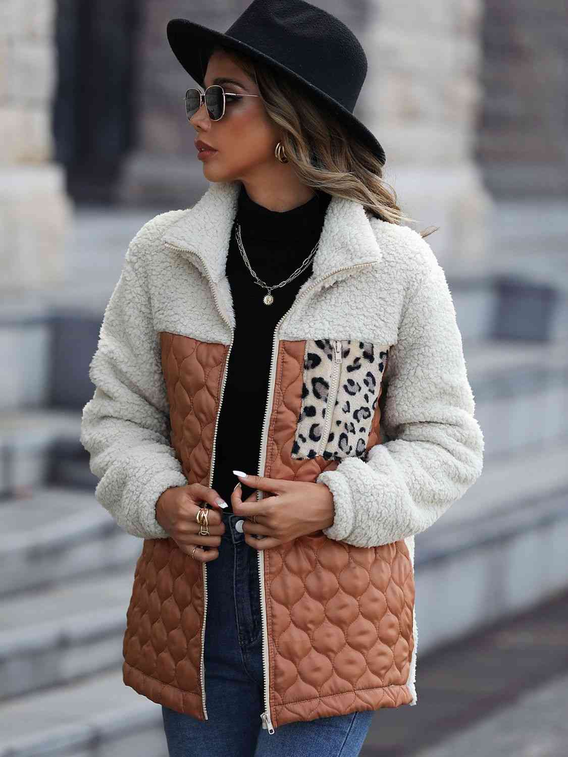 Leopard Print Color Block Zip-Up Jacket (6 Colors) coats Krazy Heart Designs Boutique   