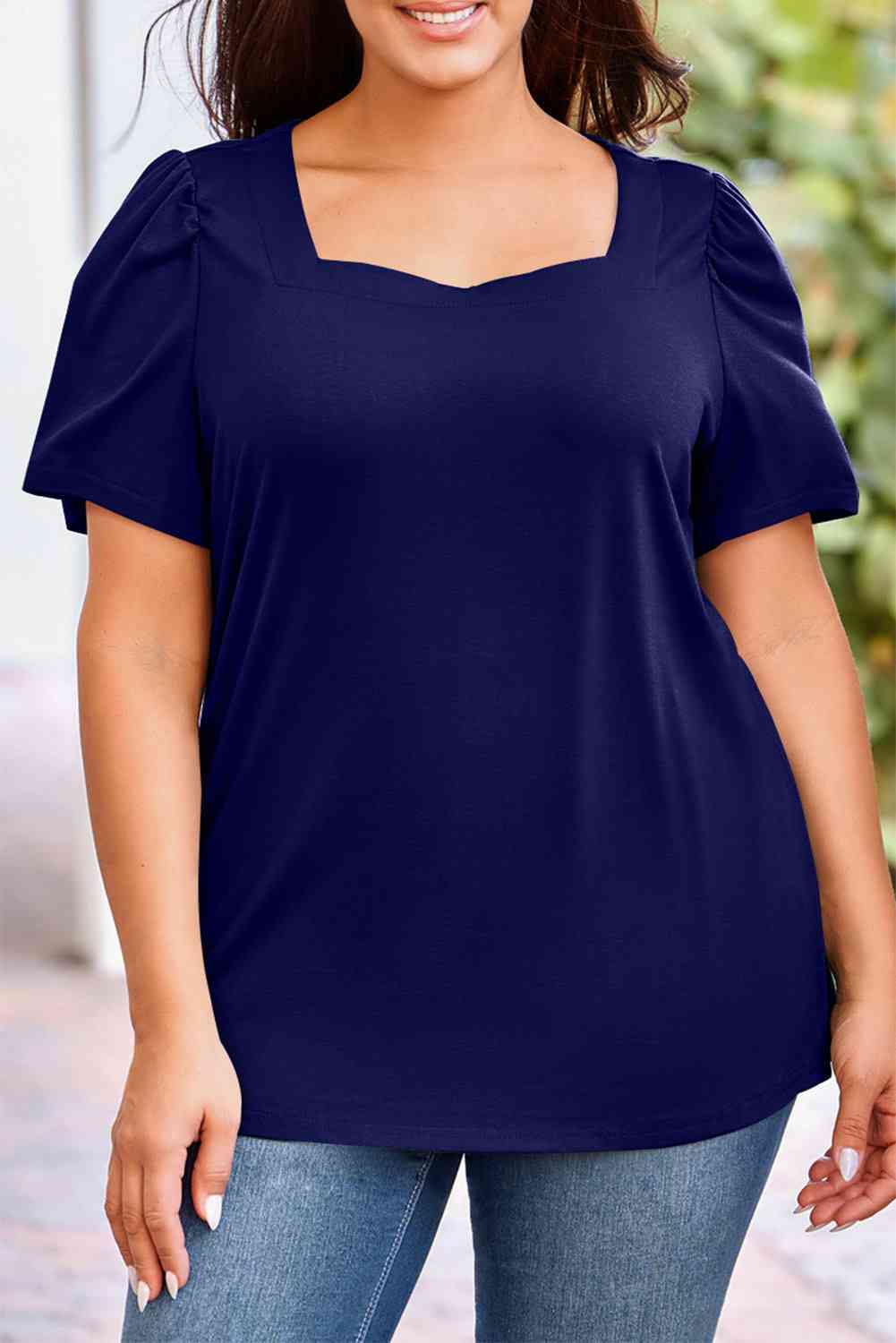 Plus Size Square Neck Puff Sleeve Top (7 Colors) Shirts & Tops Krazy Heart Designs Boutique   