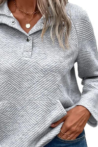 Geometric Snap Button Long Sleeve Sweatshirt  Krazy Heart Designs Boutique   