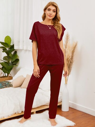 Round Neck Top and Pants Lounge Set (5 Colors) Loungewear Krazy Heart Designs Boutique Wine S 