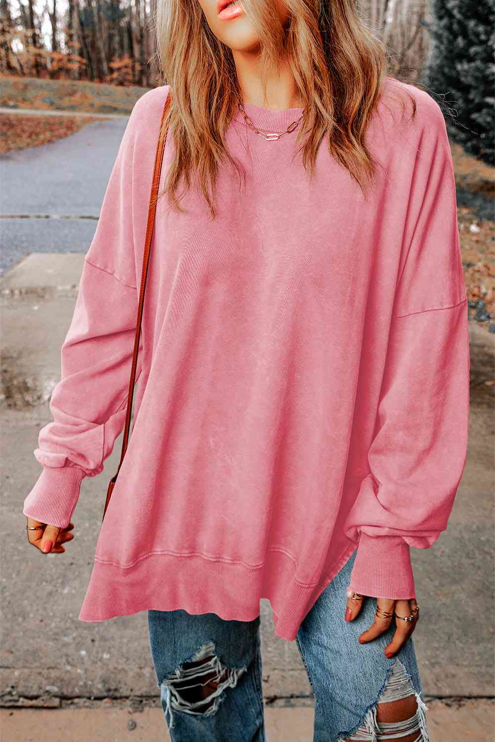 Dropped Shoulder Round Neck Long Sleeve Blouse (5 Colors) Shirts & Tops Krazy Heart Designs Boutique Carnation Pink S 
