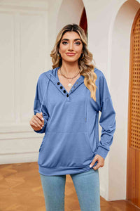 Quarter-Snap Drawstring Pocketed Hoodie (8 Colors) Shirts & Tops Krazy Heart Designs Boutique Cobalt Blue S 