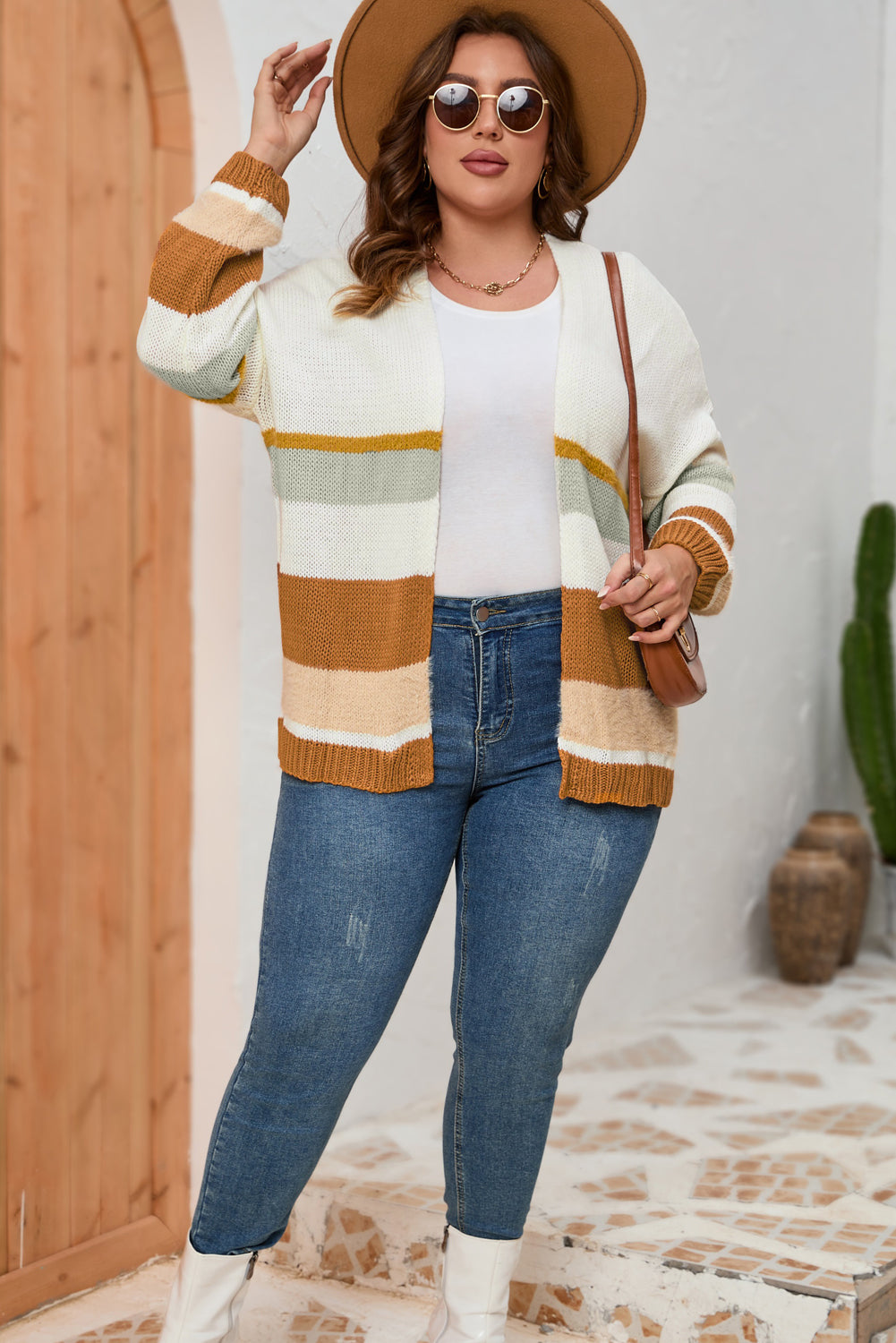 Plus Size Color Block Long Sleeve Cardigan  Krazy Heart Designs Boutique   