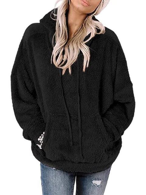 Drawstring Teddy Hoodie with Pocket (9 Colors)  Krazy Heart Designs Boutique Black S 