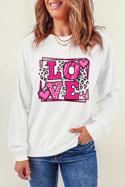 LOVE Round Neck Dropped Shoulder Sweatshirt Shirts & Tops Krazy Heart Designs Boutique   
