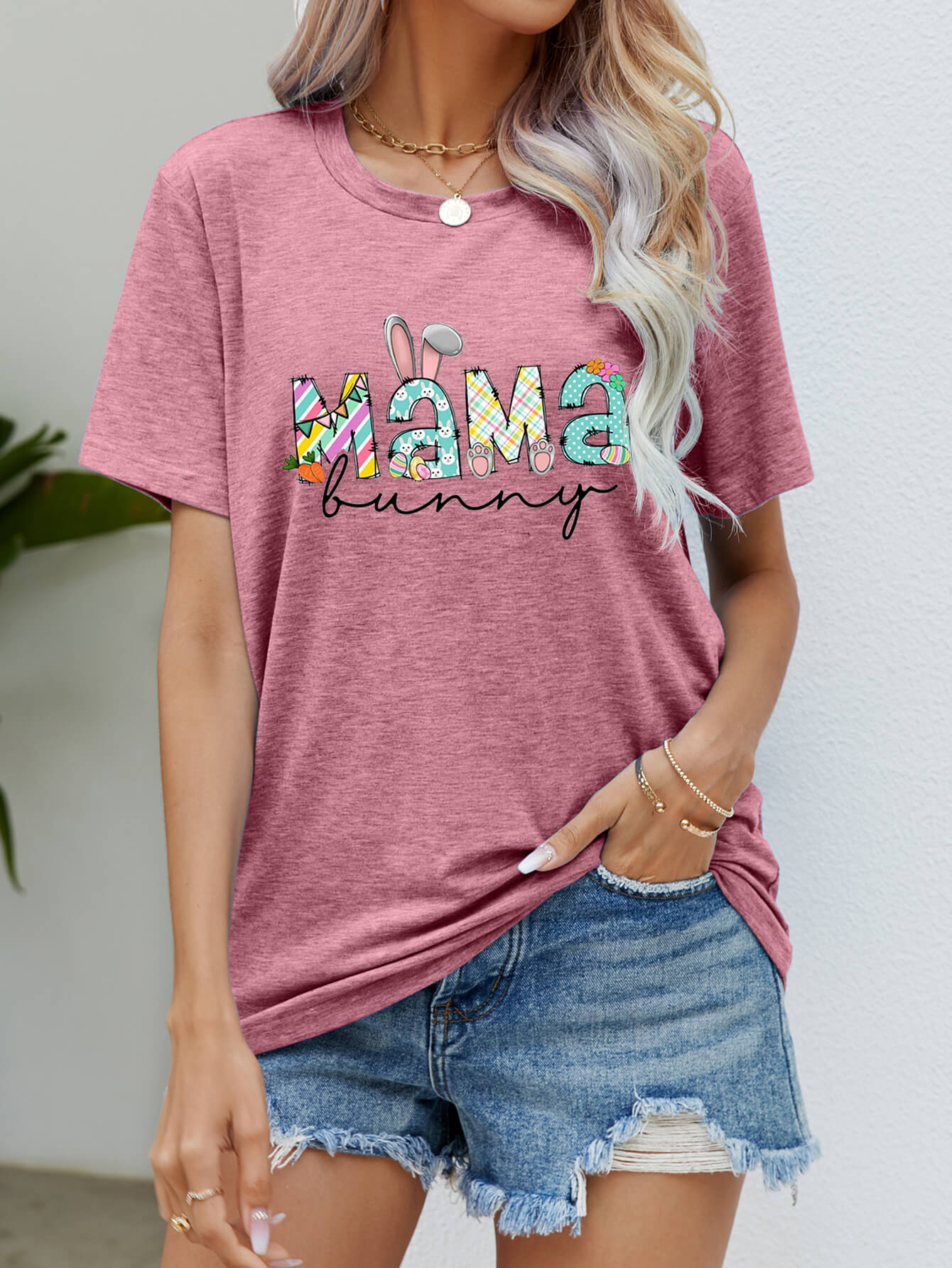 MAMA BUNNY Easter Graphic Tee (6 Colors)  Krazy Heart Designs Boutique Rouge Pink S 