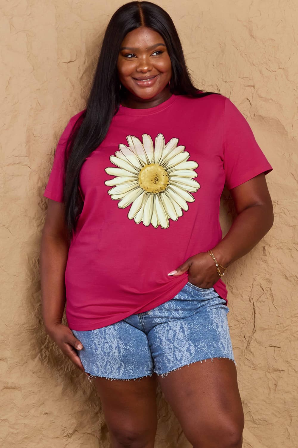Simply Love Full Size FLOWER Graphic Cotton Tee  Krazy Heart Designs Boutique Deep Rose S 