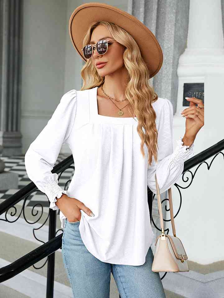 Square Neck Puff Sleeve Blouse (4 Colors)  Krazy Heart Designs Boutique White S 