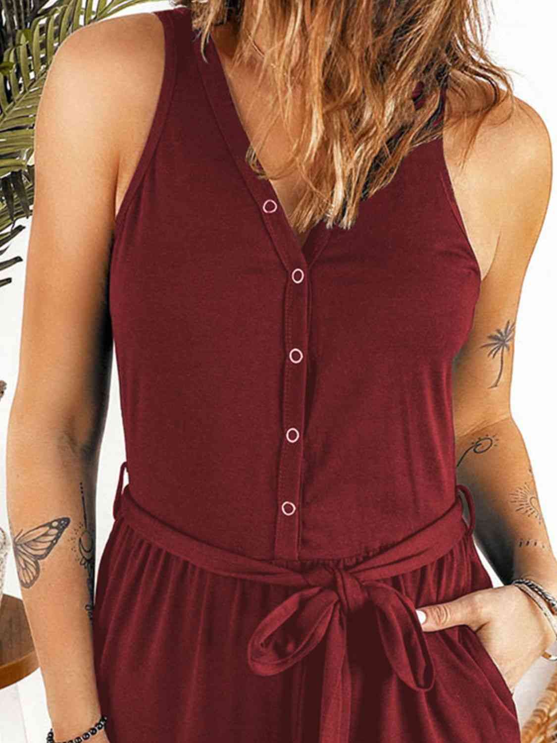 Full Size Tie Waist Sleeveless Jumpsuit with Pockets (5 Colors)  Krazy Heart Designs Boutique   
