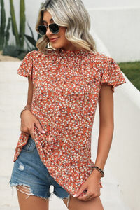 Ditsy Floral Mock Neck Short Sleeve Top (4 Colors) Shirts & Tops Krazy Heart Designs Boutique   