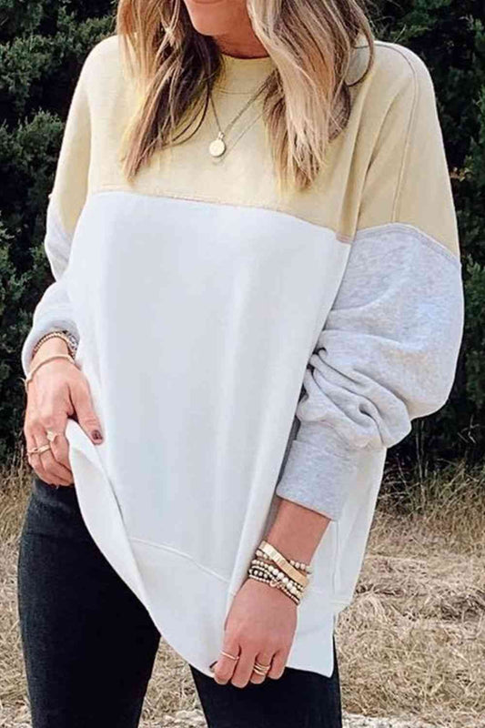 Drop Shoulder Color Block Sweatshirt  Krazy Heart Designs Boutique Ivory S 