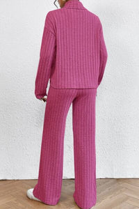 Mock Neck Dropped Shoulder Top and Pants Lounge Set (5 Colors) Loungewear Krazy Heart Designs Boutique   