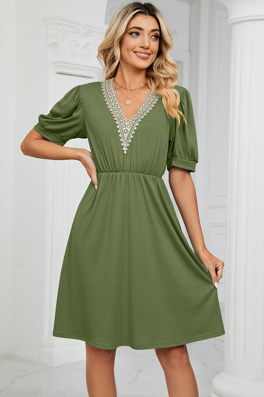 V-Neck Puff Sleeve Dress (8 Colors) Dress Krazy Heart Designs Boutique   