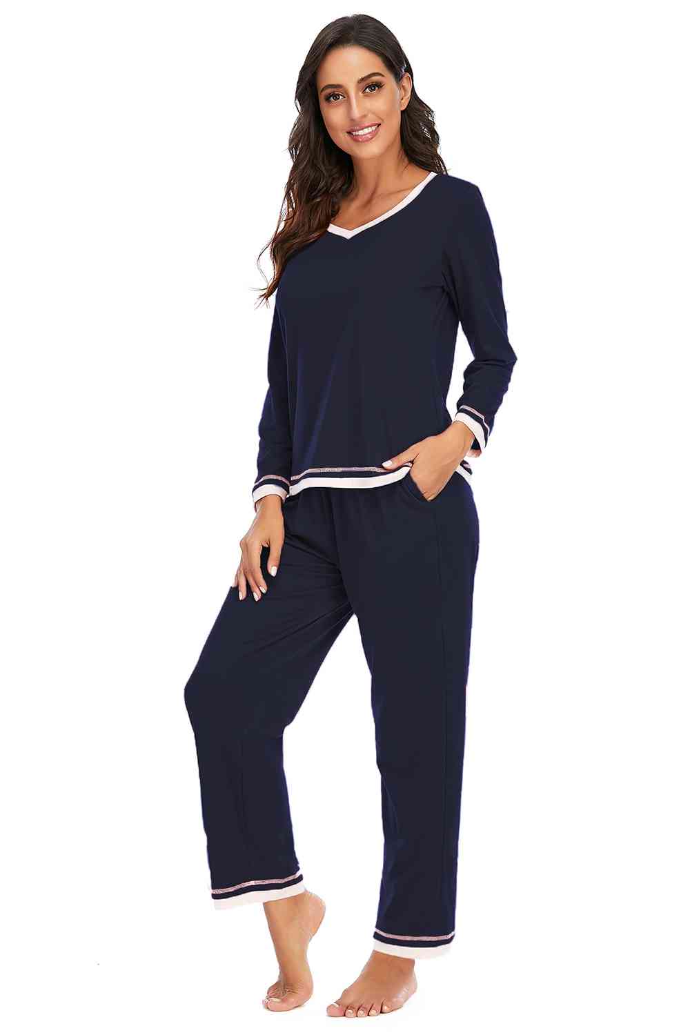 V-Neck Top and Pants Lounge Set (3 Colors) Loungewear Krazy Heart Designs Boutique   