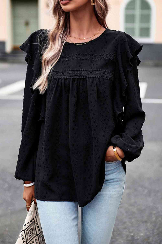 Round Neck Ruffled Blouse (2 Colors)  Krazy Heart Designs Boutique Black S 