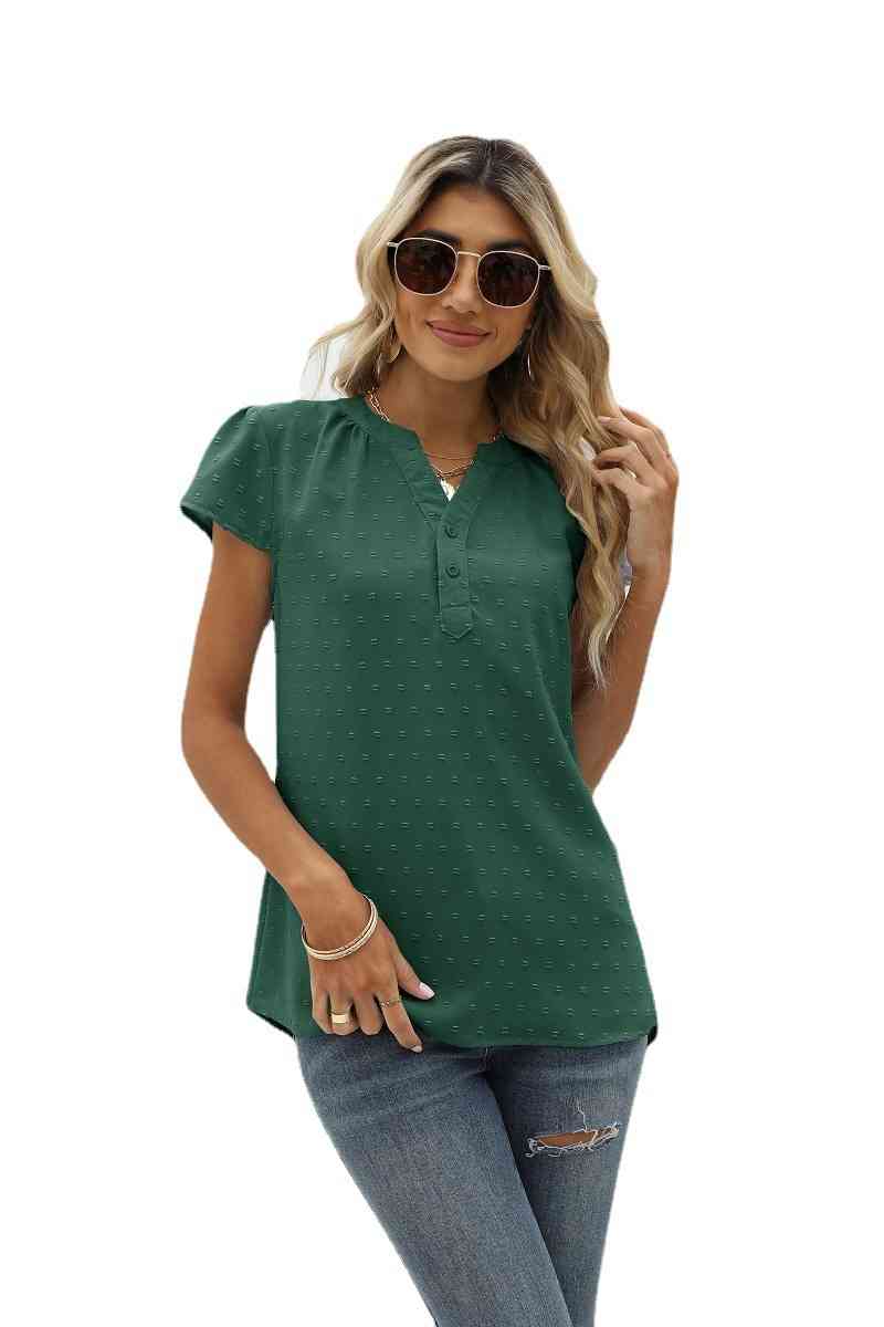 Swiss Dot Notched Neck Short Sleeve Top (9 Colors)  Krazy Heart Designs Boutique   