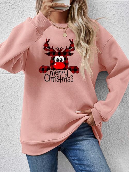 MERRY CHRISTMAS With Reindeer Sweatshirt (9 Colors)  Krazy Heart Designs Boutique Blush Pink S 