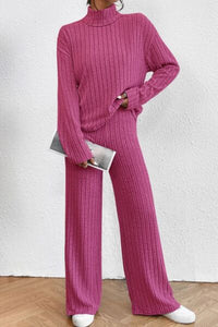 Mock Neck Dropped Shoulder Top and Pants Lounge Set (5 Colors) Loungewear Krazy Heart Designs Boutique Hot Pink S 