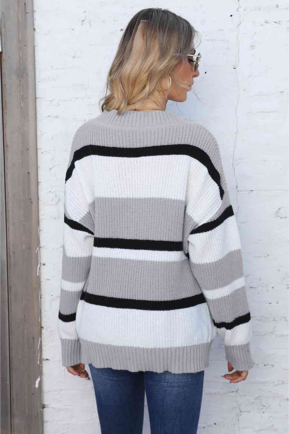 Color Block V-Neck Dropped Shoulder Sweater (7 Colors) Shirts & Tops Krazy Heart Designs Boutique   