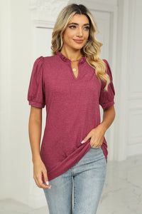 Notched Neck Puff Sleeve T-Shirt (5 Colors)  Krazy Heart Designs Boutique Deep Rose S 