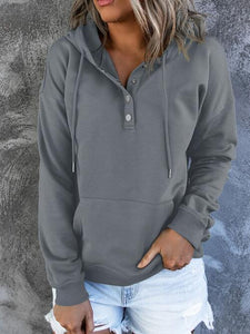 Half Snap Drawstring Long Sleeve Hoodie (12 Colors) Shirts & Tops Krazy Heart Designs Boutique Charcoal S 