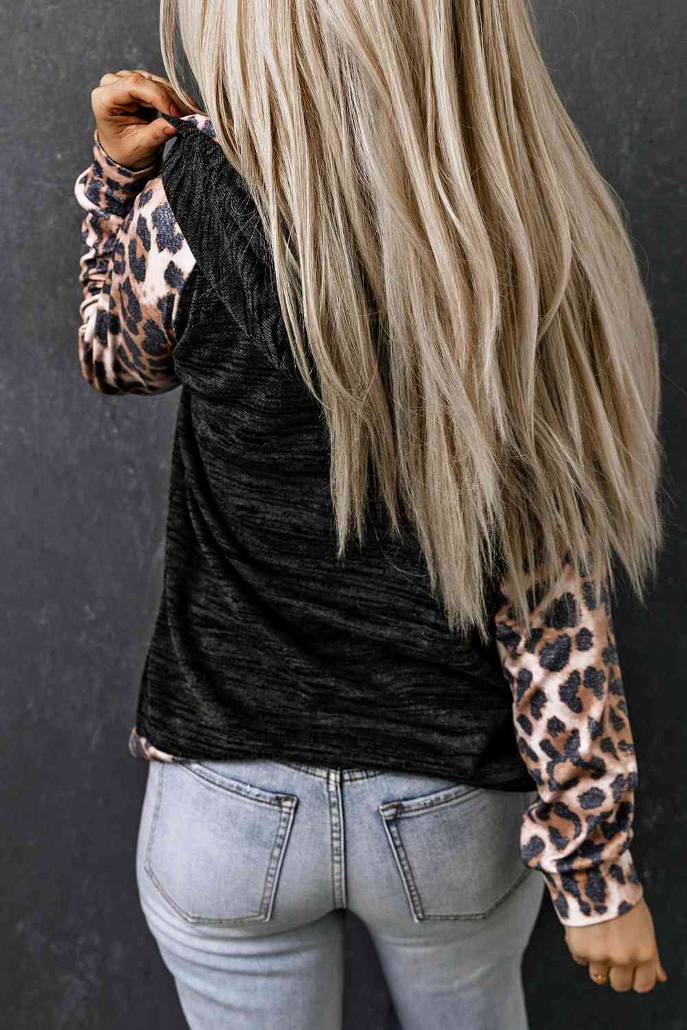 Leopard Print Color Block Raglan Sleeve Hoodie Shirts & Tops Krazy Heart Designs Boutique   