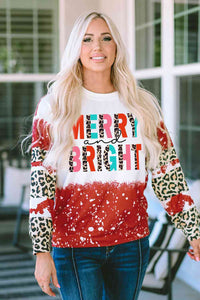 MERRY AND BRIGHT Graphic Round Neck Sweatshirt Shirts & Tops Krazy Heart Designs Boutique Deep Red S 