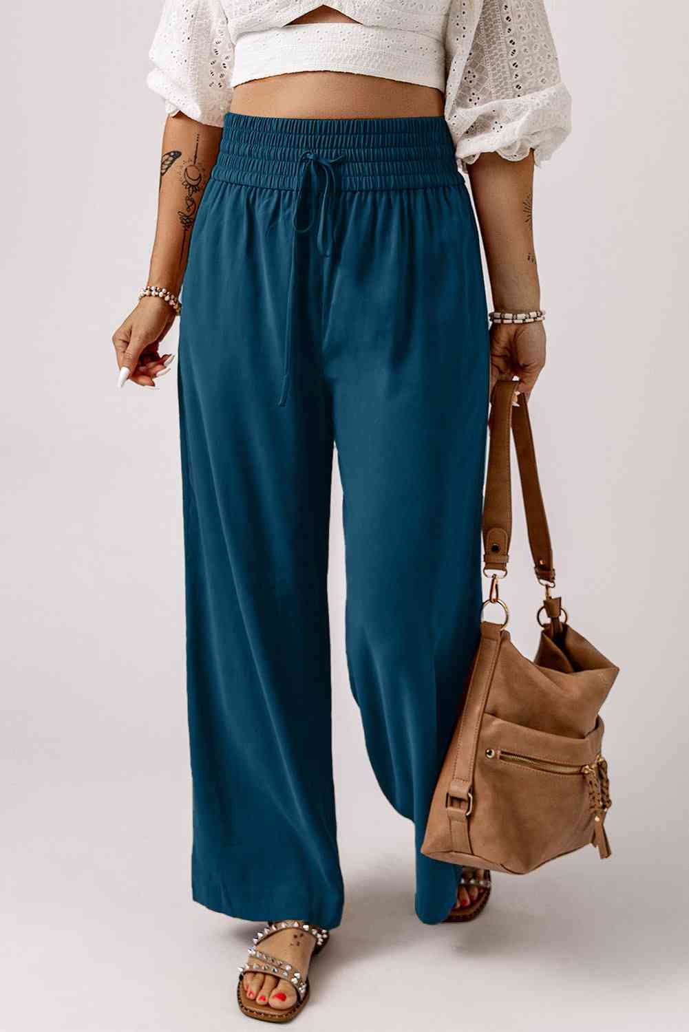 Drawstring Smocked Waist Wide Leg Pants (3 Colors) pants Krazy Heart Designs Boutique   