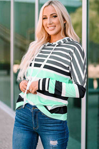 Striped Drawstring Detail Long Sleeve Hoodie Shirts & Tops Krazy Heart Designs Boutique   