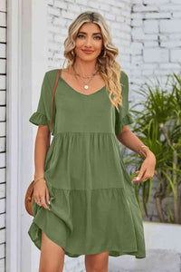 V-Neck Flounce Sleeve Tiered Dress (8 Colors)  Krazy Heart Designs Boutique Army Green S 