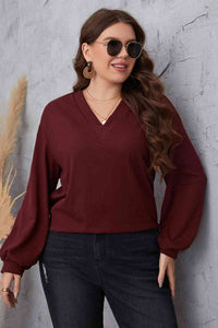 Melo Apparel Plus Size V-Neck Dropped Shoulder Blouse Shirts & Tops Krazy Heart Designs Boutique Wine 1XL 