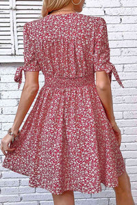 Ditsy Floral Tied Puff Sleeve Button Front Dress  Krazy Heart Designs Boutique   