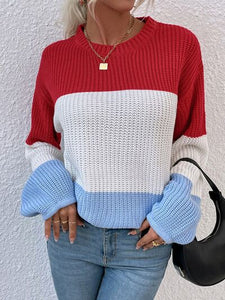 Color Block Round Neck Sweater (3 Colors) Shirts & Tops Krazy Heart Designs Boutique Deep Red S 