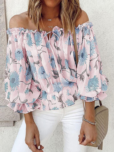 Floral Off-Shoulder Flounce Sleeve Blouse (4 Colors)  Krazy Heart Designs Boutique   