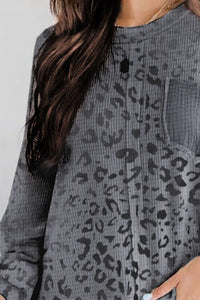 Pocketed Leopard Print Dropped Shoulder T-shirt Shirts & Tops Krazy Heart Designs Boutique   