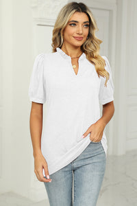 Notched Neck Puff Sleeve T-Shirt (5 Colors)  Krazy Heart Designs Boutique White S 