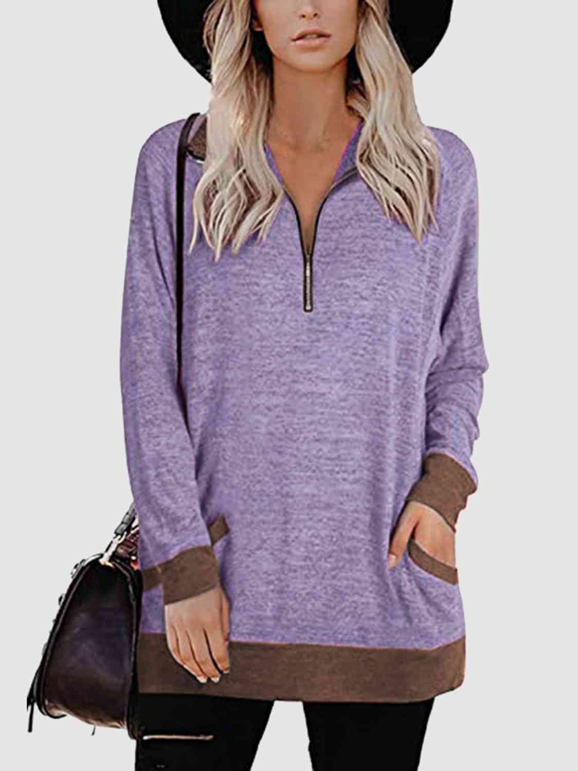 Casual Half Zip Sweatshirt with Pockets (3 Colors)  Krazy Heart Designs Boutique Lavender S 