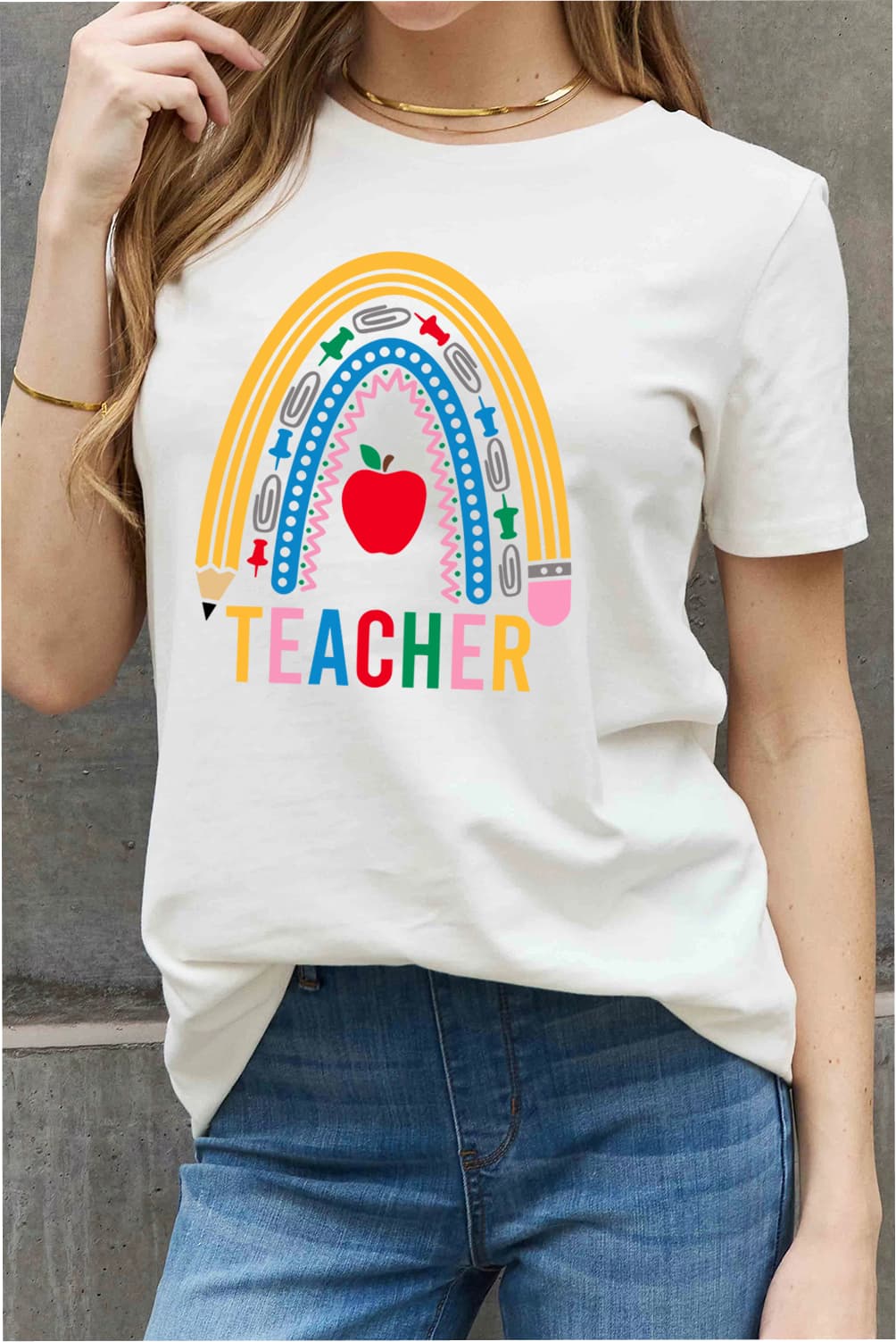 Simply Love Full Size TEACHER Rainbow Graphic Cotton Tee (2 Colors)  Krazy Heart Designs Boutique   