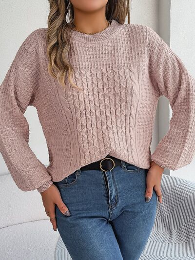 Cable-Knit Round Neck Long Sleeve Sweater (3 Colors) Shirts & Tops Krazy Heart Designs Boutique   